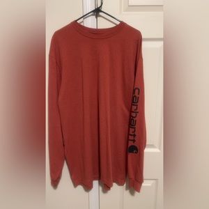 Men’s XL Carhartt Long Sleeve Tee Shirt. Cayenne Pepper Red, Black Print